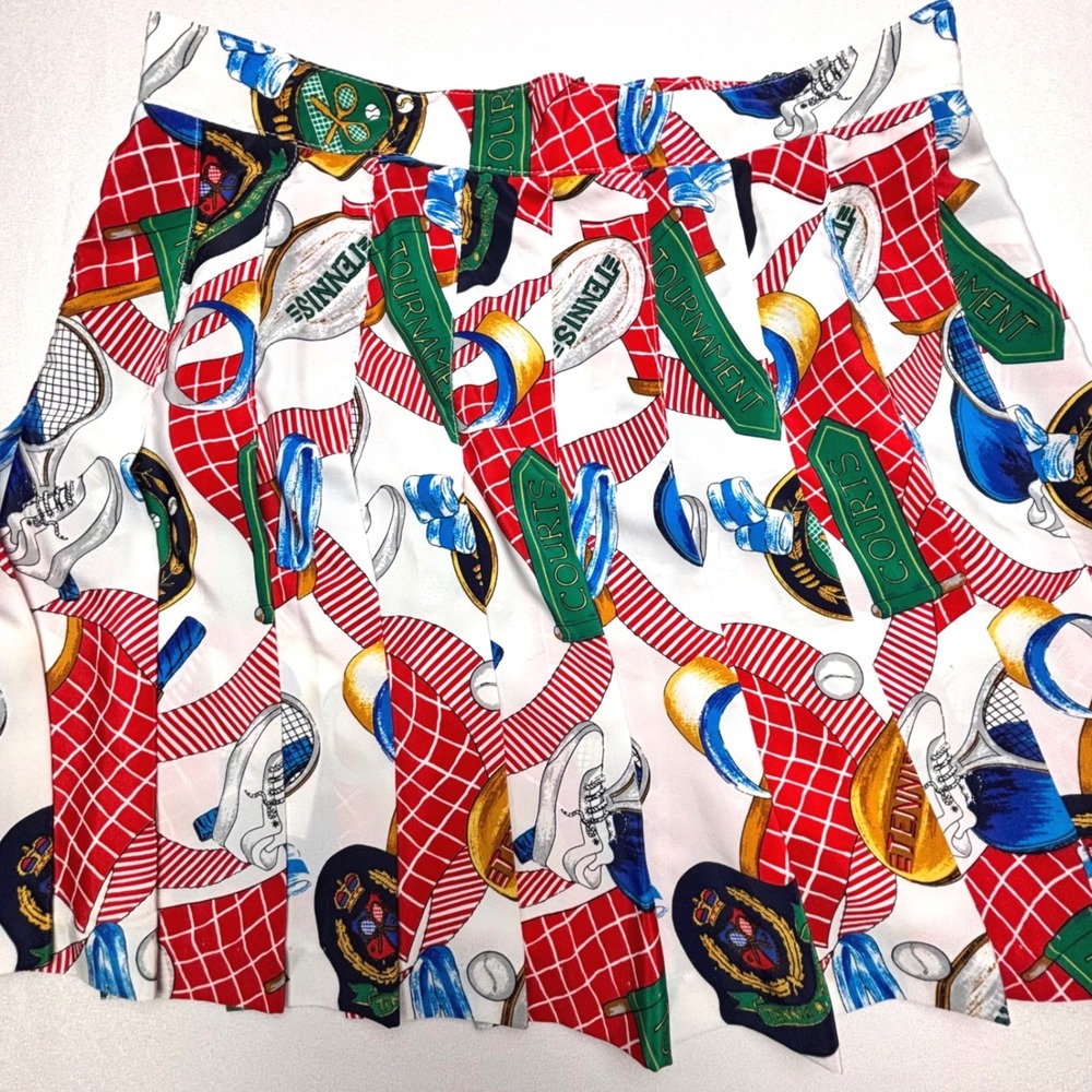 Vintage Tail Tennis Skirt Womens 8 Multicolor Novelty Print Pleated Made in USA